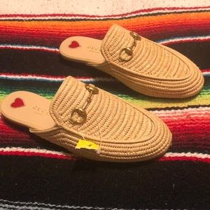 Gucci Princetown Horsebit Raffia Mule Loafers 36.5